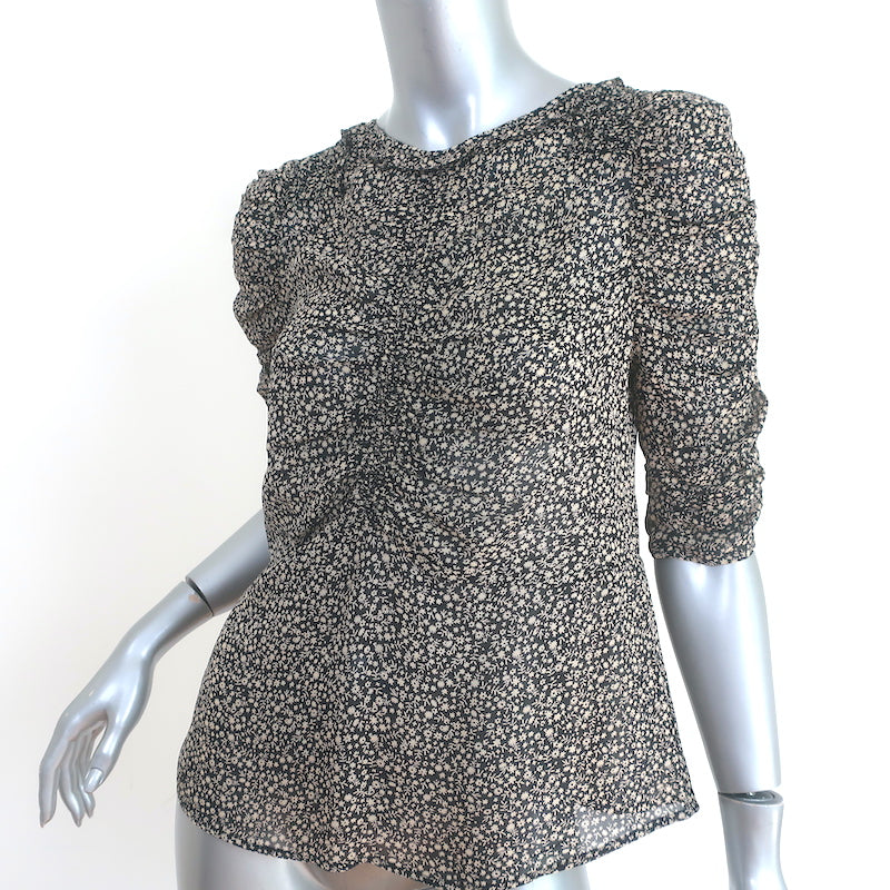 Les Coyotes de Paris Ambre Ruched Top Black Floral Print Crepe Size 36