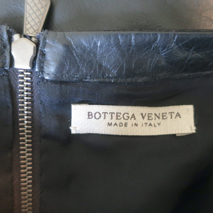 Bottega Veneta Intrecciato-Trimmed Leather Skirt Black Size 42