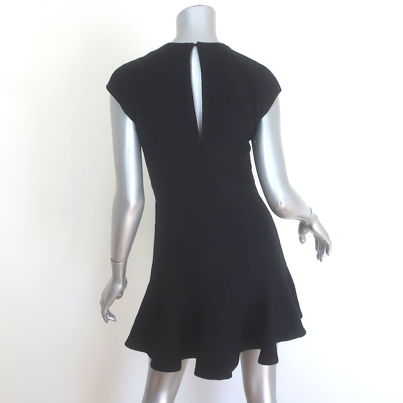 Sandro Ross Tweed Fluted-Hem Mini Dress Black Cotton-Blend Size 34 NEW