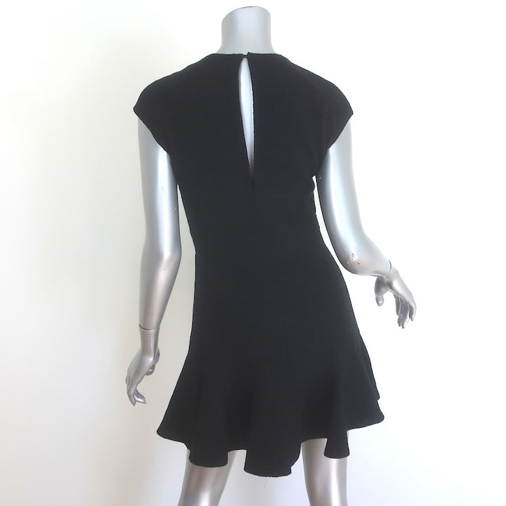 Sandro Ross Tweed Fluted-Hem Mini Dress Black Cotton-Blend Size 34 NEW