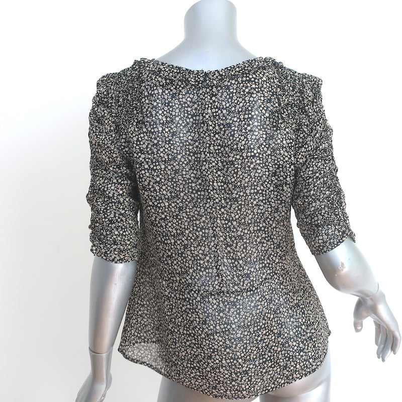 Les Coyotes de Paris Ambre Ruched Top Black Floral Print Crepe Size 36