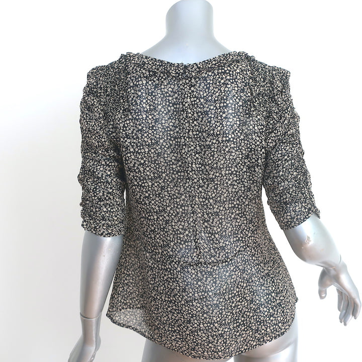 Les Coyotes de Paris Ambre Ruched Top Black Floral Print Crepe Size 36