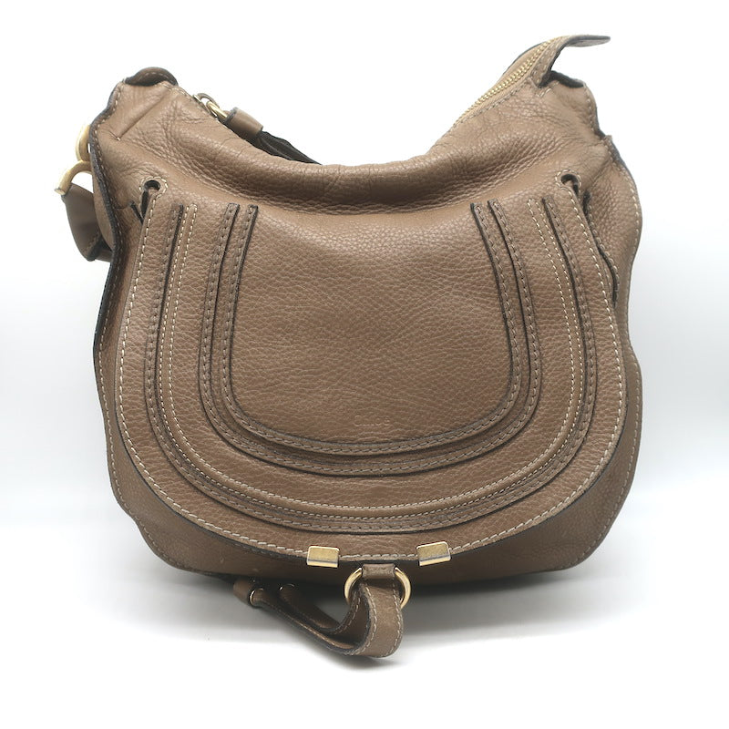 Chloe Medium Marcie Hobo Nut Pebbled Leather Shoulder Bag