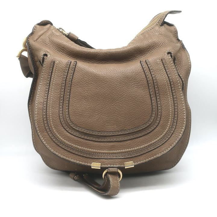 Chloe Medium Marcie Hobo Nut Pebbled Leather Shoulder Bag