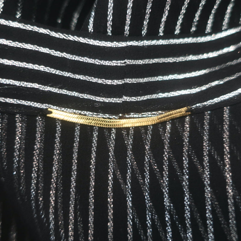 Saint Laurent Lurex-Striped Tie Neck Blouse Black &amp; Silver Chiffon Size 42