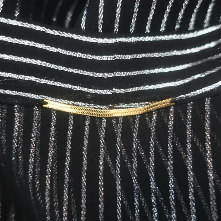 Saint Laurent Lurex-Striped Tie Neck Blouse Black &amp; Silver Chiffon Size 42