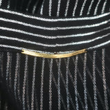 Saint Laurent Lurex-Striped Tie Neck Blouse Black & Silver Chiffon Size 42