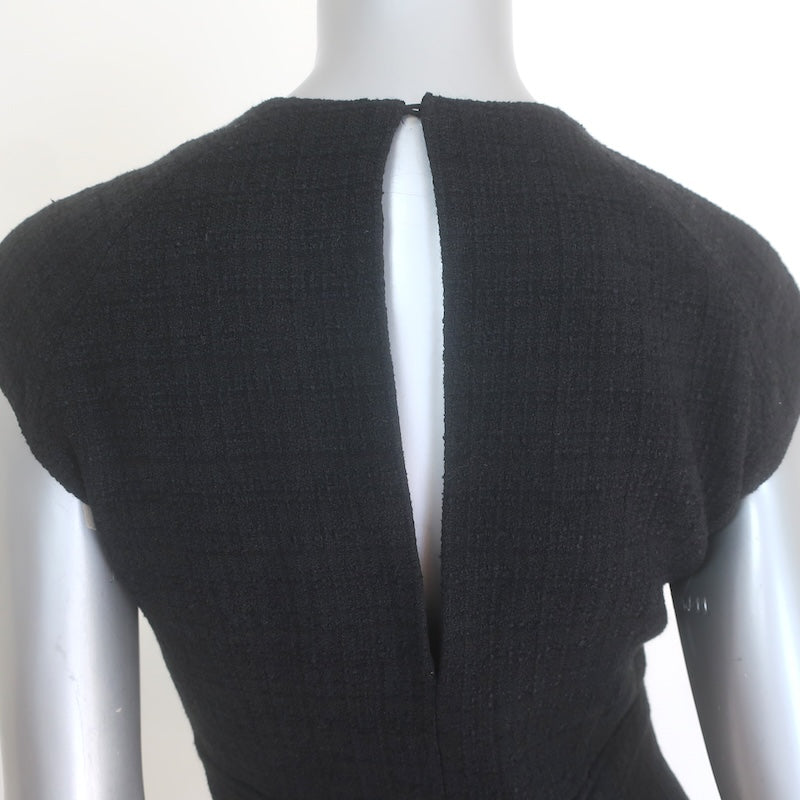 Sandro Ross Tweed Fluted-Hem Mini Dress Black Cotton-Blend Size 34 NEW
