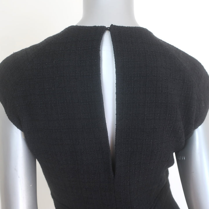 Sandro Ross Tweed Fluted-Hem Mini Dress Black Cotton-Blend Size 34 NEW