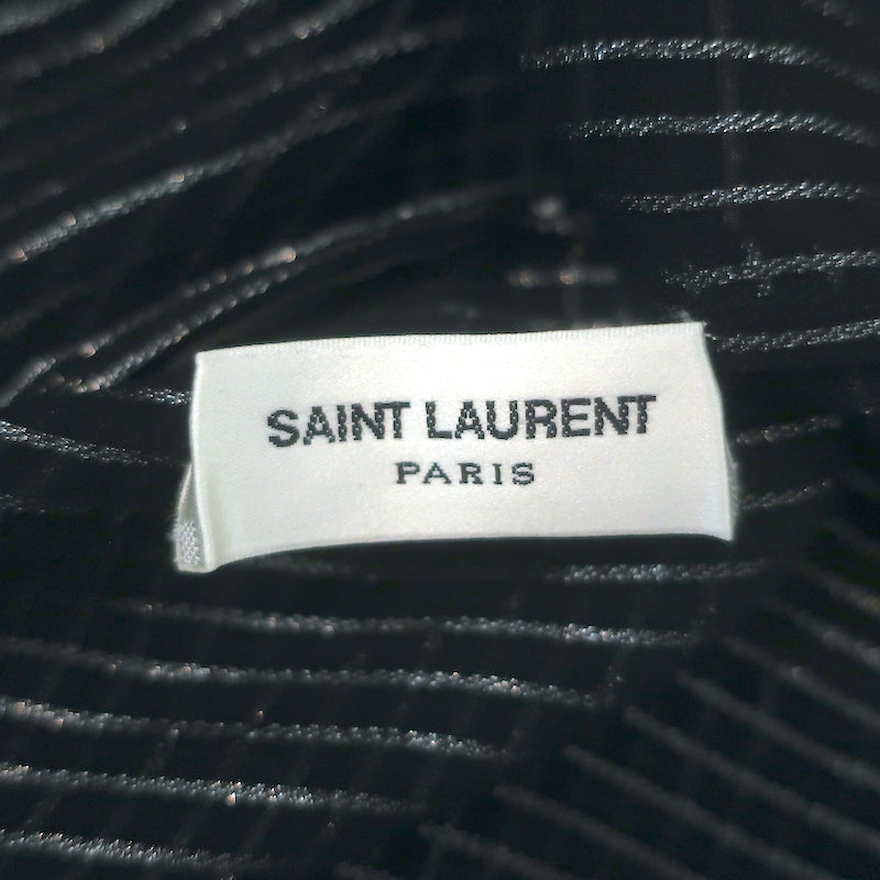 Saint Laurent Lurex-Striped Tie Neck Blouse Black &amp; Silver Chiffon Size 42