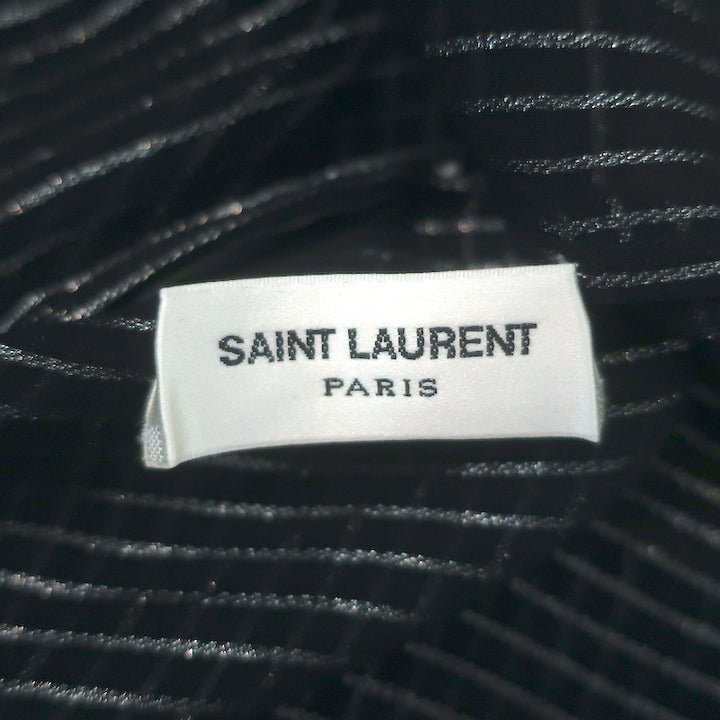 Saint Laurent Lurex-Striped Tie Neck Blouse Black &amp; Silver Chiffon Size 42