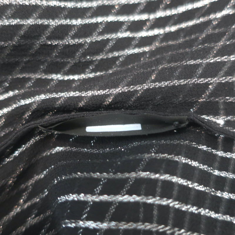 Saint Laurent Lurex-Striped Tie Neck Blouse Black &amp; Silver Chiffon Size 42