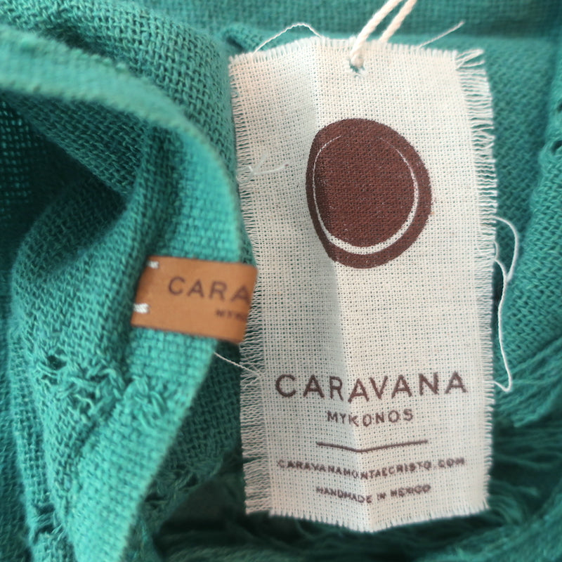 Caravana Fringed Shawl Scarf Green Cotton Gauze NEW