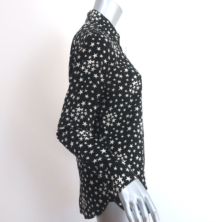 Saint Laurent Star Print Silk Shirt Black/White Size 42 Long Sleeve Blouse