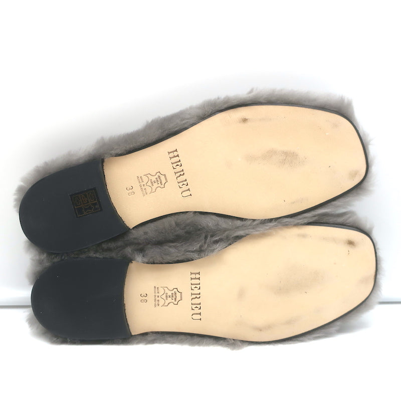 Hereu Puntera Shearling Ballet Flats Gray Size 38