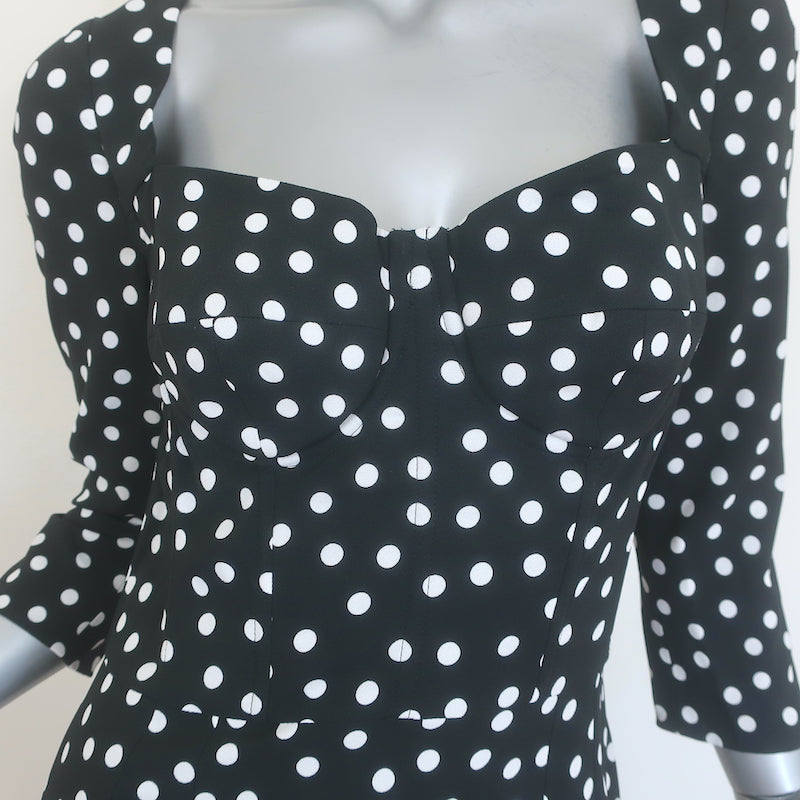 Dolce &amp; Gabbana Polka Dot Longuette Bustier Dress Black/White Cady Size 44