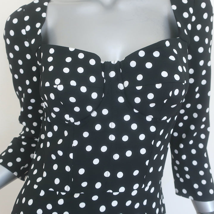Dolce &amp; Gabbana Polka Dot Longuette Bustier Dress Black/White Cady Size 44