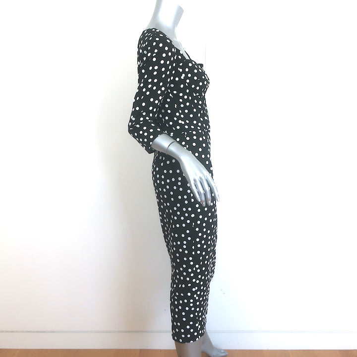 Dolce &amp; Gabbana Polka Dot Longuette Bustier Dress Black/White Cady Size 44
