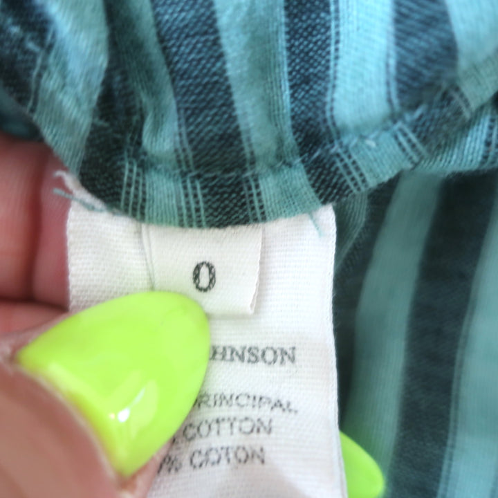 Ulla Johnson Ophelia Peplum Top Teal Striped Cotton Size 0 Long Sleeve Blouse