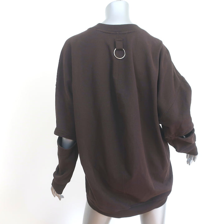 Tibi Cutout Sleeve Cocoon Sweatshirt Dark Brown Cotton Size Medium