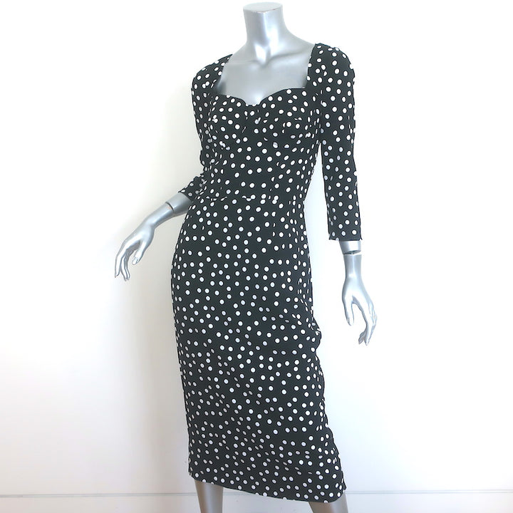 Dolce &amp; Gabbana Polka Dot Longuette Bustier Dress Black/White Cady Size 44