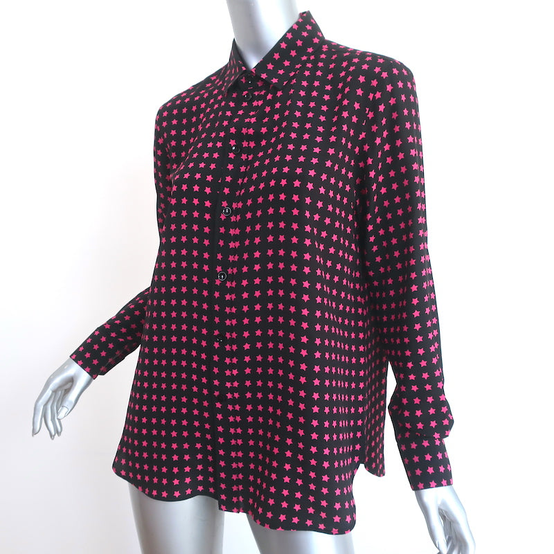 Saint Laurent Star Print Silk Shirt Black/Pink Size 42 Long Sleeve Blouse