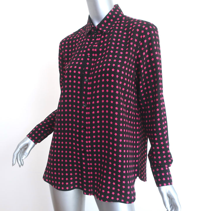 Saint Laurent Star Print Silk Shirt Black/Pink Size 42 Long Sleeve Blouse