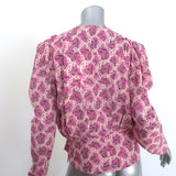Isabel Marant Zarga Puff Sleeve Blouse Fuchsia Printed Stretch Silk Size 38 NEW
