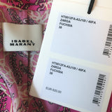 Isabel Marant Zarga Puff Sleeve Blouse Fuchsia Printed Stretch Silk Size 38 NEW