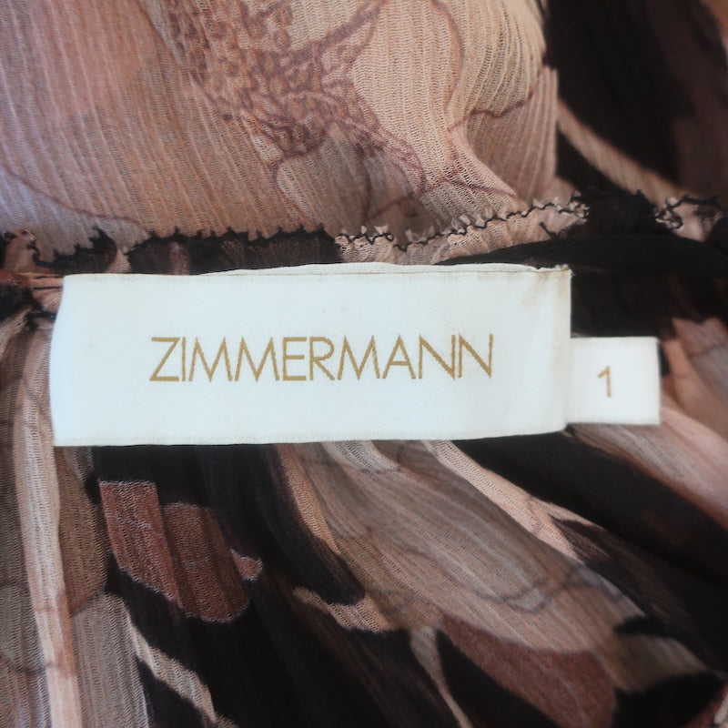Zimmermann Concert Lace-Up Mini Dress Black Peonies Print Silk Crepon Size 1