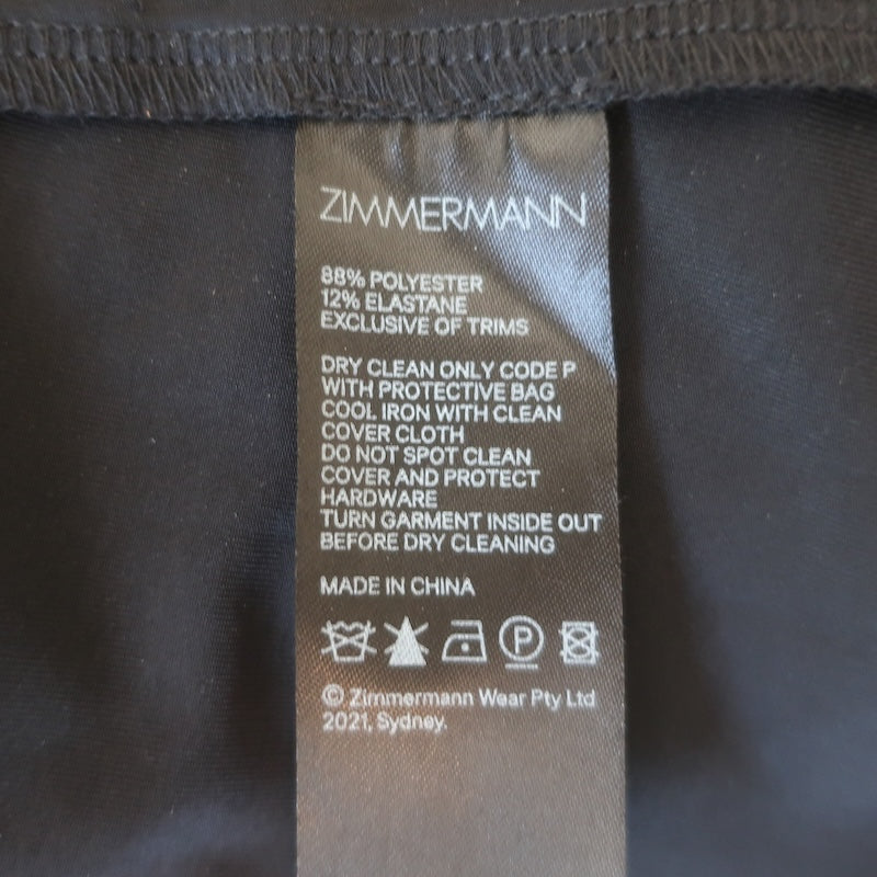 Zimmermann Concert Lace-Up Mini Dress Black Peonies Print Silk Crepon Size 1
