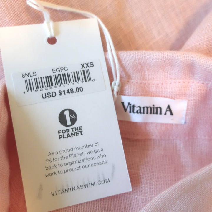 Vitamin A Playa Shirt Pink Linen Size Extra Extra Small Long Sleeve Top NEW