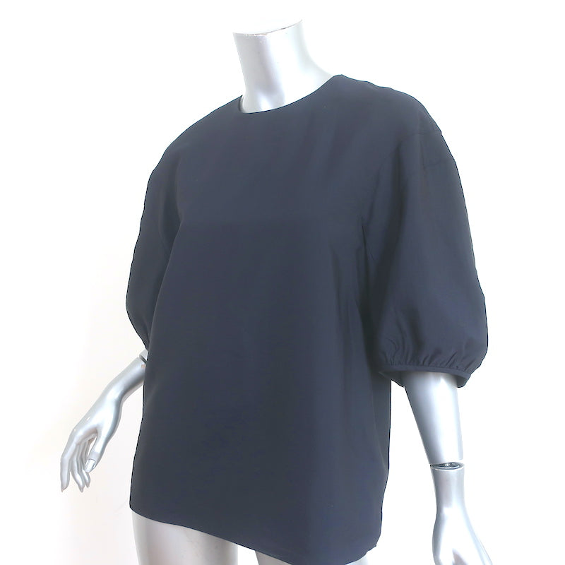Tibi Balloon Sleeve Top Navy Crepe Size 6 Crewneck Blouse