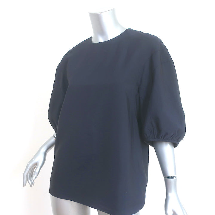 Tibi Balloon Sleeve Top Navy Crepe Size 6 Crewneck Blouse