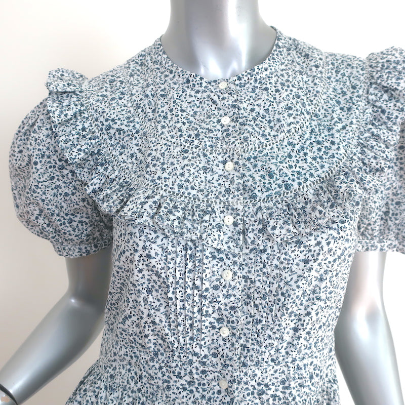Doen Jolie Ruffle Maxi Dress White/Blue Floral Print Cotton Size Extra Small