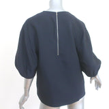 Tibi Balloon Sleeve Top Navy Crepe Size 6 Crewneck Blouse