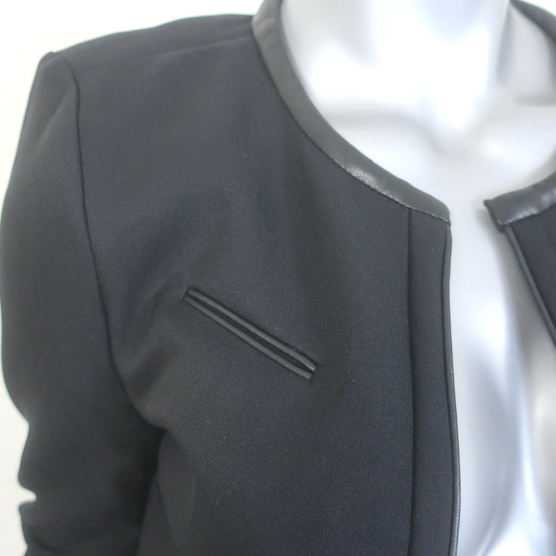 IRO Tim Leather-Trim Open Front Jacket Black Size 28