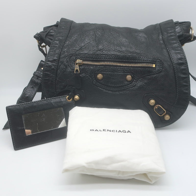 Balenciaga Giant 12 Neo Folk Messenger Bag Black Lambskin Leather