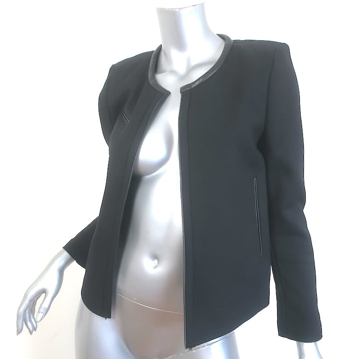 IRO Tim Leather-Trim Open Front Jacket Black Size 28