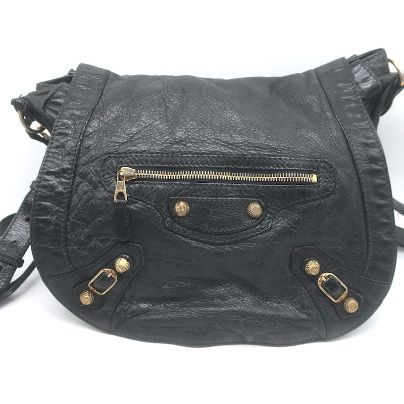 Balenciaga Giant 12 Neo Folk Messenger Bag Black Lambskin Leather