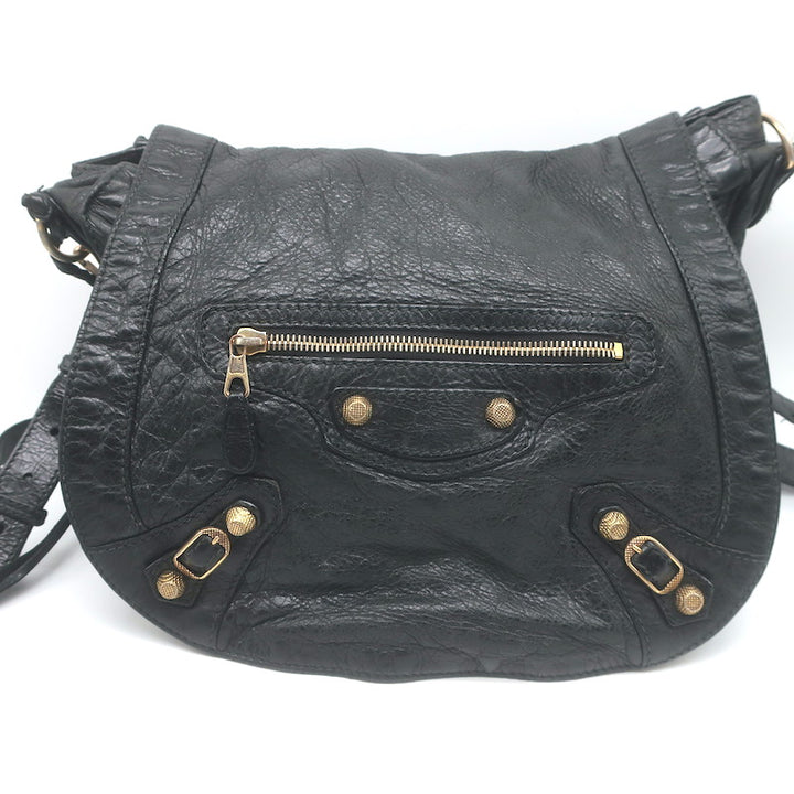 Balenciaga Giant 12 Neo Folk Messenger Bag Black Lambskin Leather