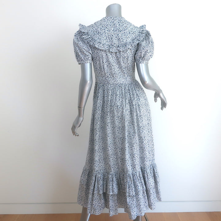 Doen Jolie Ruffle Maxi Dress White/Blue Floral Print Cotton Size Extra Small
