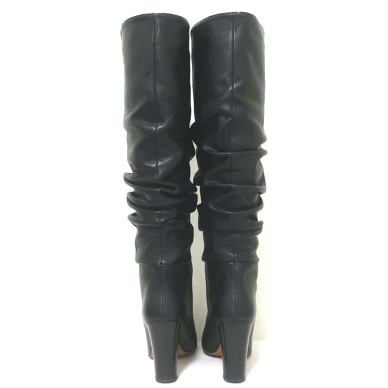 IRO Ruched Leather Knee High Boots Black Size 37