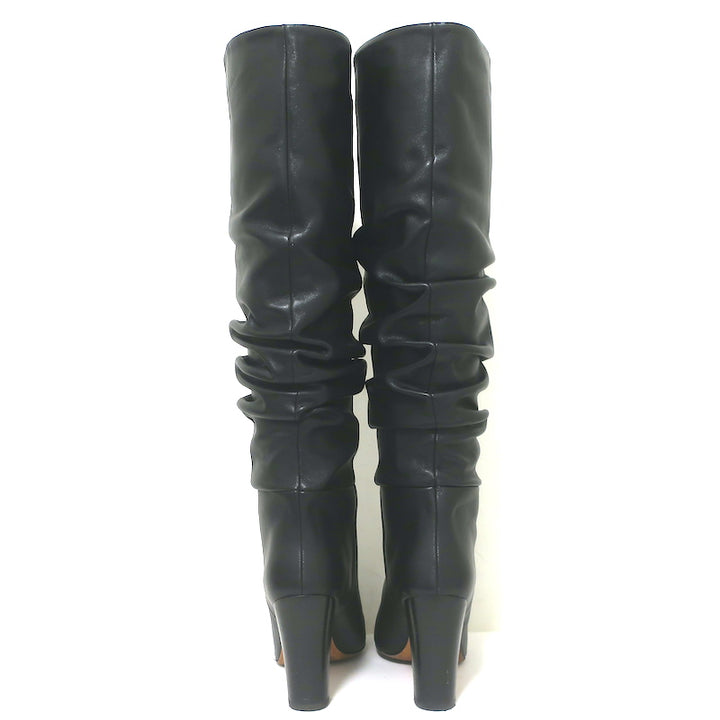 IRO Ruched Leather Knee High Boots Black Size 37