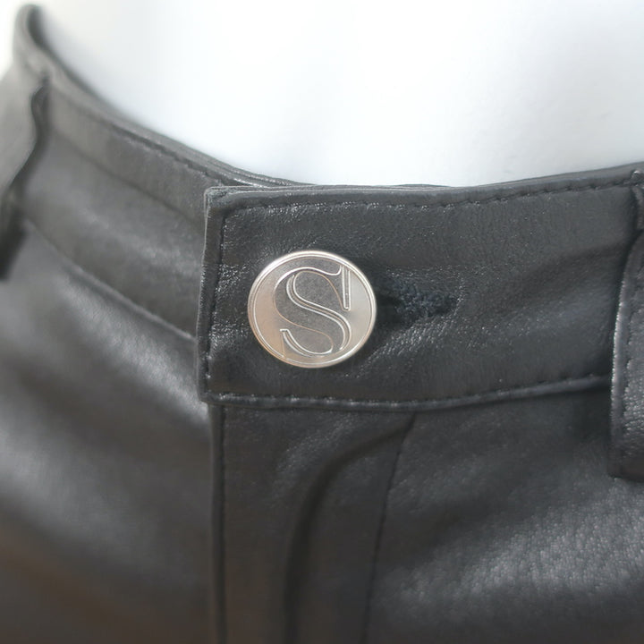 SPRWMN 5 Pocket Slim Straight Leather Pants Black Size Small