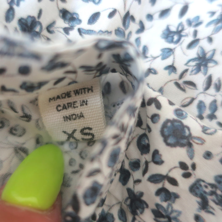 Doen Jolie Ruffle Maxi Dress White/Blue Floral Print Cotton Size Extra Small