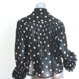 Khaite Vanina Polka Dot Cropped Blouse Black & Beige Ruffled Silk Size Small
