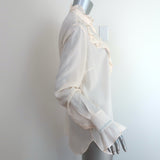 Stella McCartney Ruffle Blouse Ivory Lace-Trim Silk Size 42 Long Sleeve Top