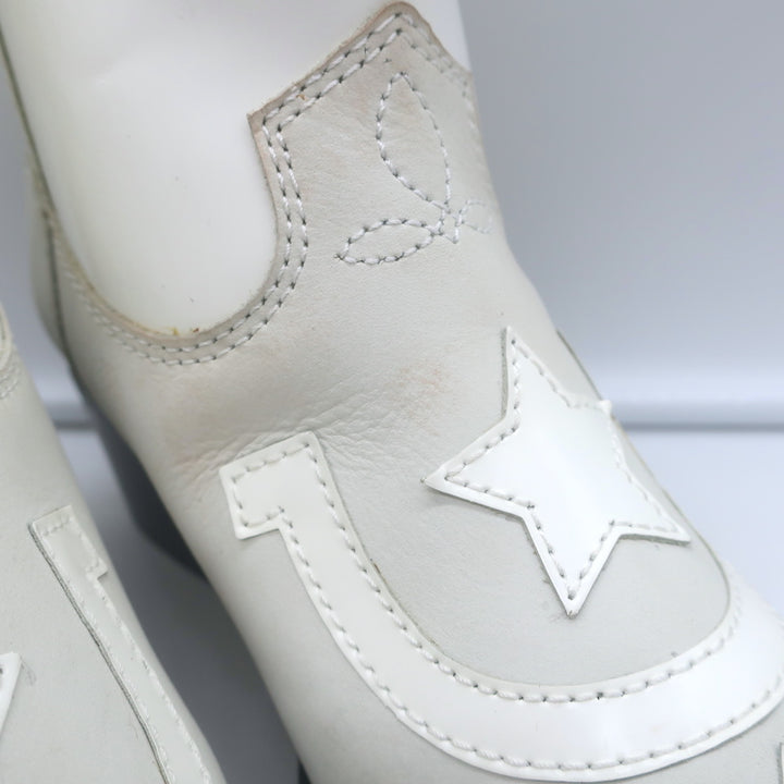 GANNI Meg Western Ankle Boots White Leather Size 41