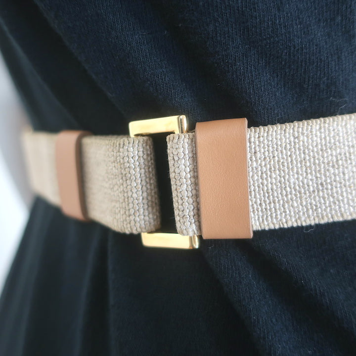 Prada Triangle Logo Stretch Canvas Belt Beige Size 42